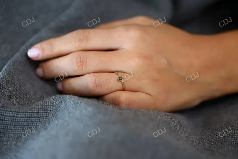 0.11CTW Rose Cut Lab Grown Diamond Black Onyx Gemstone Solitaire Ring