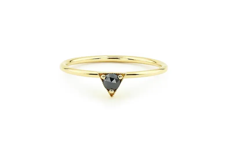 0.11CTW Rose Cut Lab Grown Diamond Black Onyx Gemstone Solitaire Ring
