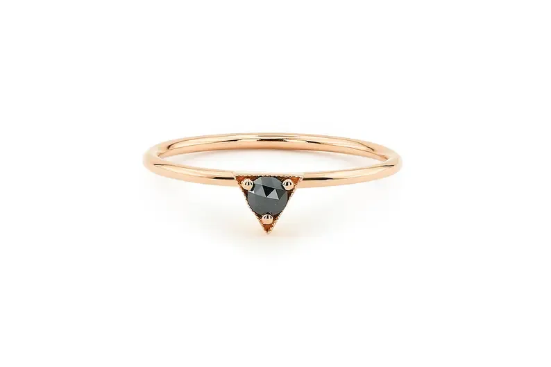 0.11CTW Rose Cut Lab Grown Diamond Black Onyx Gemstone Solitaire Ring