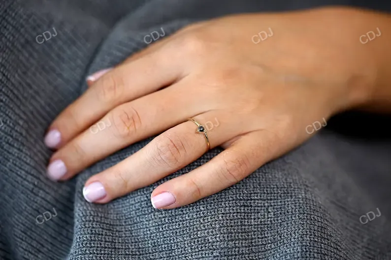 0.11CTW Rose Cut Lab Grown Diamond Black Onyx Gemstone Solitaire Ring