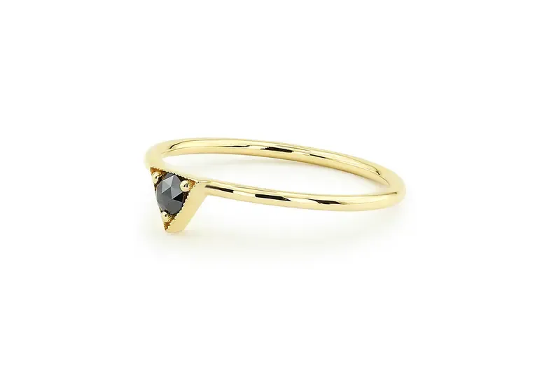 0.11CTW Rose Cut Lab Grown Diamond Black Onyx Gemstone Solitaire Ring