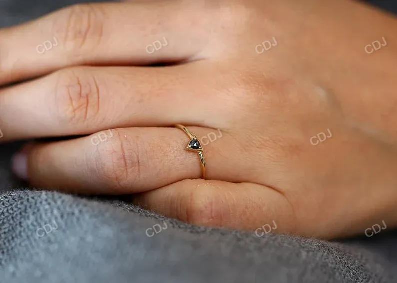 0.11CTW Rose Cut Lab Grown Diamond Black Onyx Gemstone Solitaire Ring
