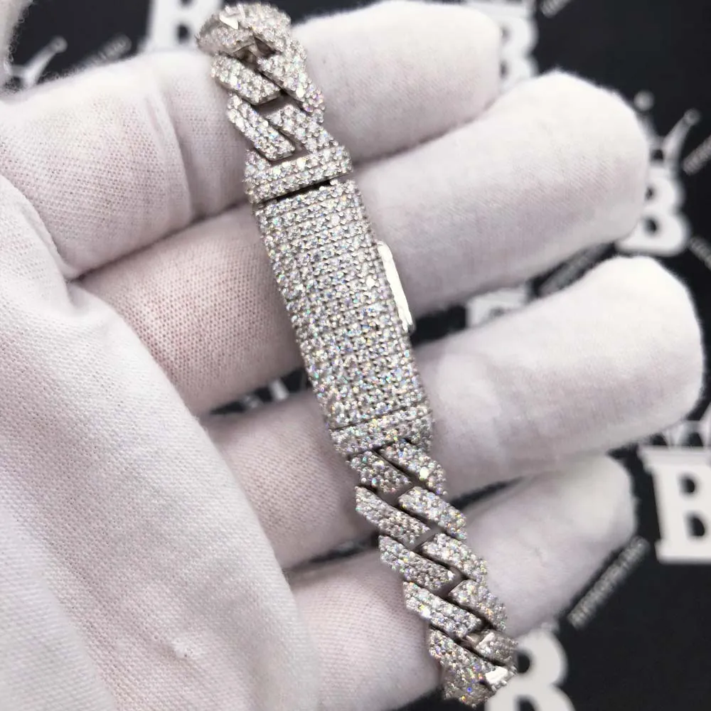 10MM Moissanite Iced Out Cuban Chain Sharp Link .925 Sterling Silver