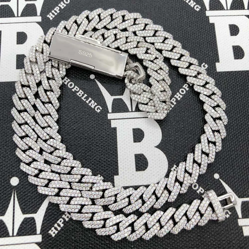 10MM Moissanite Iced Out Cuban Chain Sharp Link .925 Sterling Silver