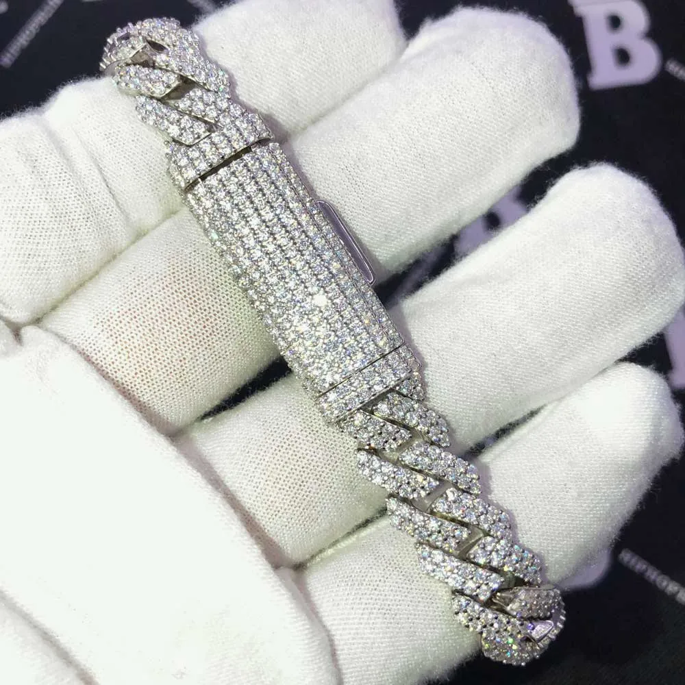 10MM Moissanite Iced Out Cuban Chain Sharp Link .925 Sterling Silver