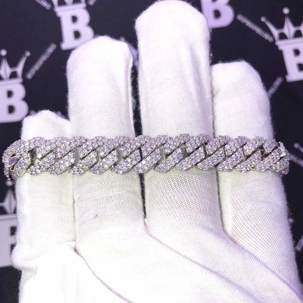 10MM Moissanite Iced Out Cuban Chain Sharp Link .925 Sterling Silver