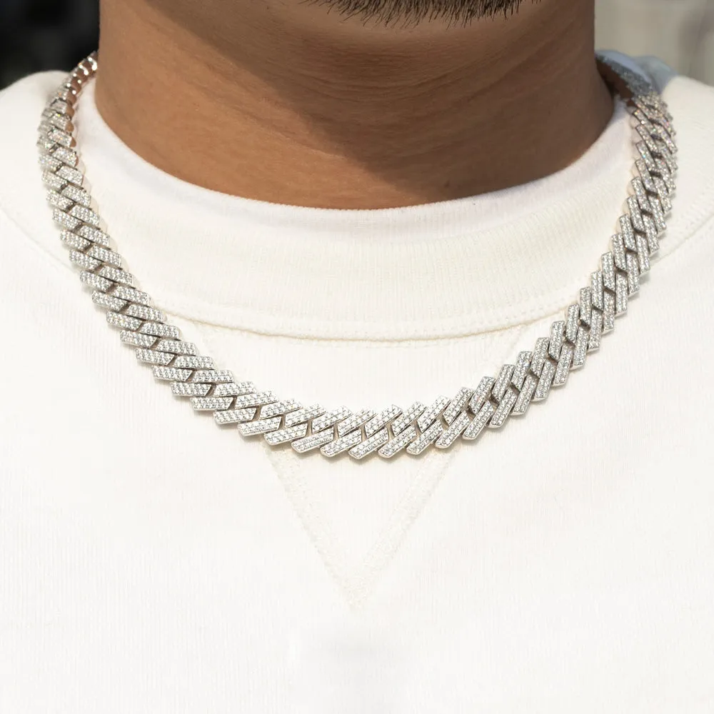 10MM Moissanite Iced Out Cuban Chain Sharp Link .925 Sterling Silver
