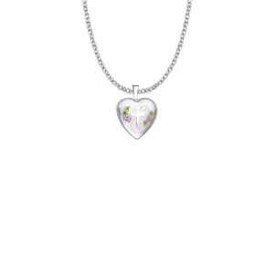 13/16 Inch Sterling Silver and Enameled Rose with Cross on Heart Locket Necklace