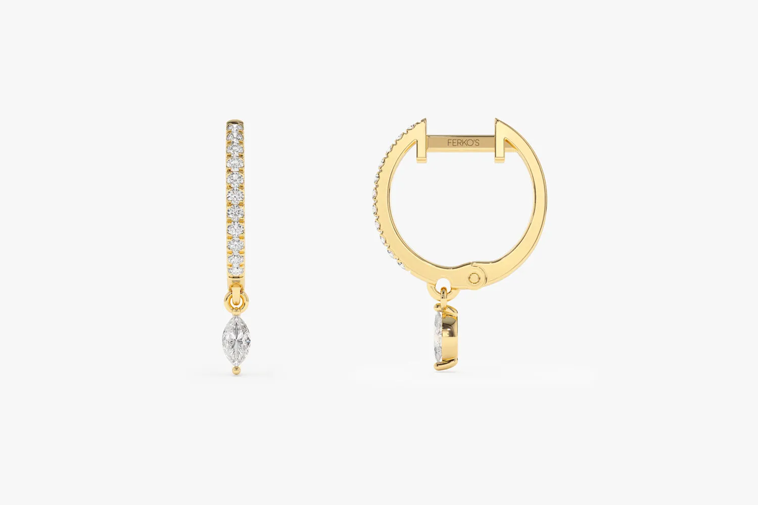 14k Diamond Huggies with a Dangling Marquise Diamond