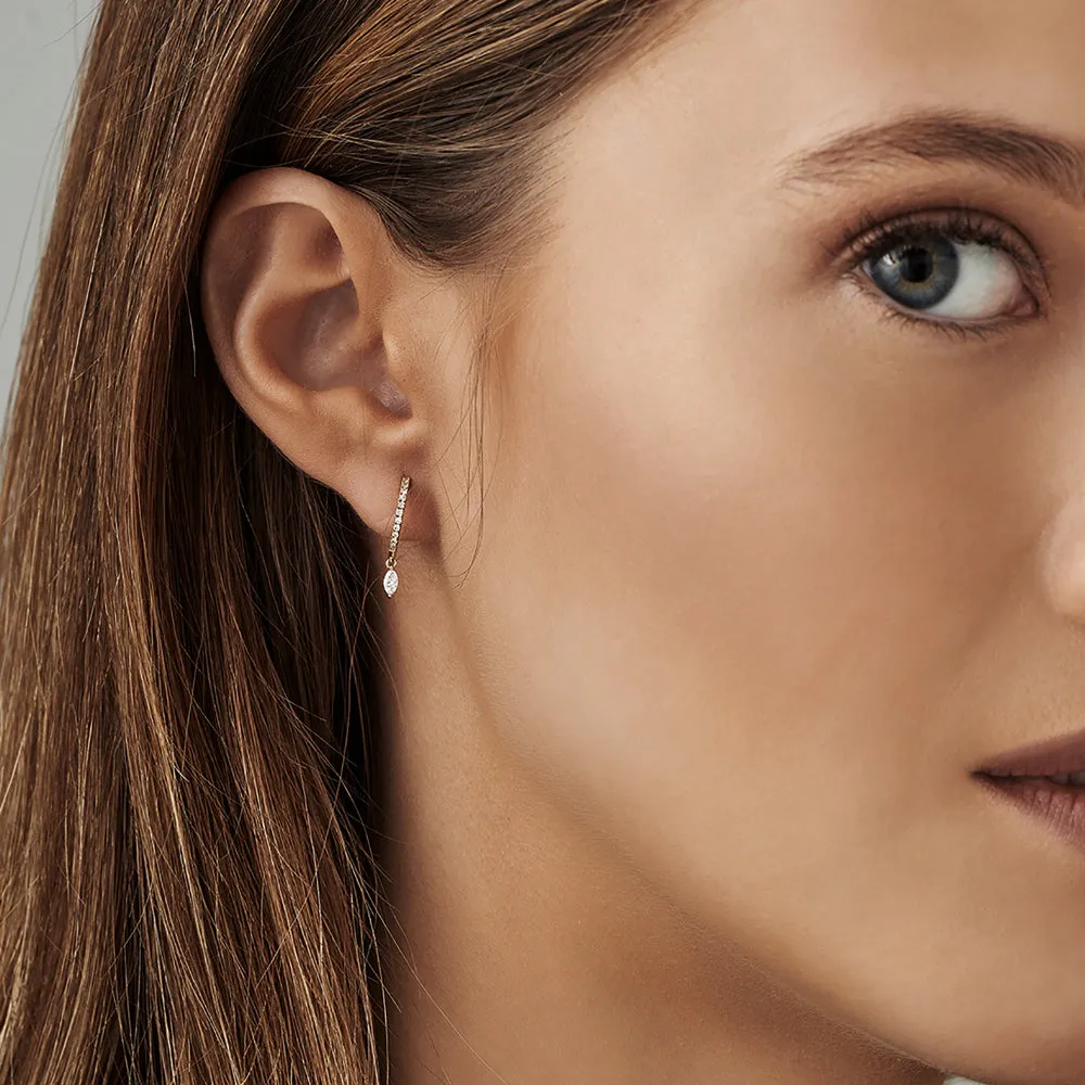 14k Diamond Huggies with a Dangling Marquise Diamond