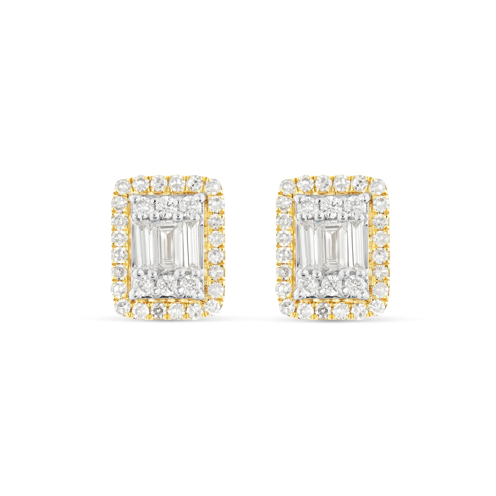 14K Gold Baguette illusion Diamond Stud Earrings