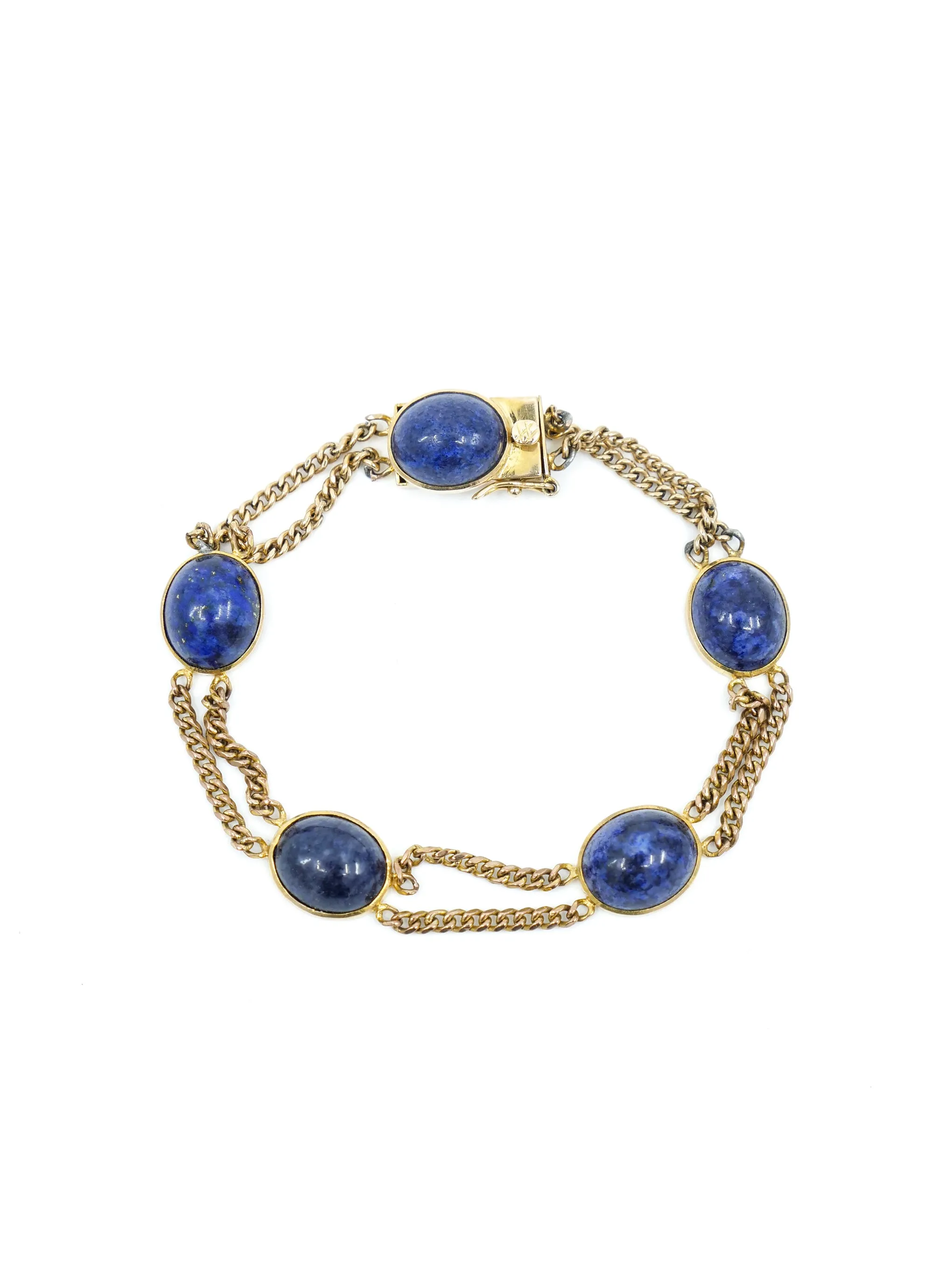 14k Lapis Cabochon Chain Bracelet