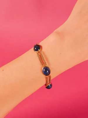 14k Lapis Cabochon Chain Bracelet