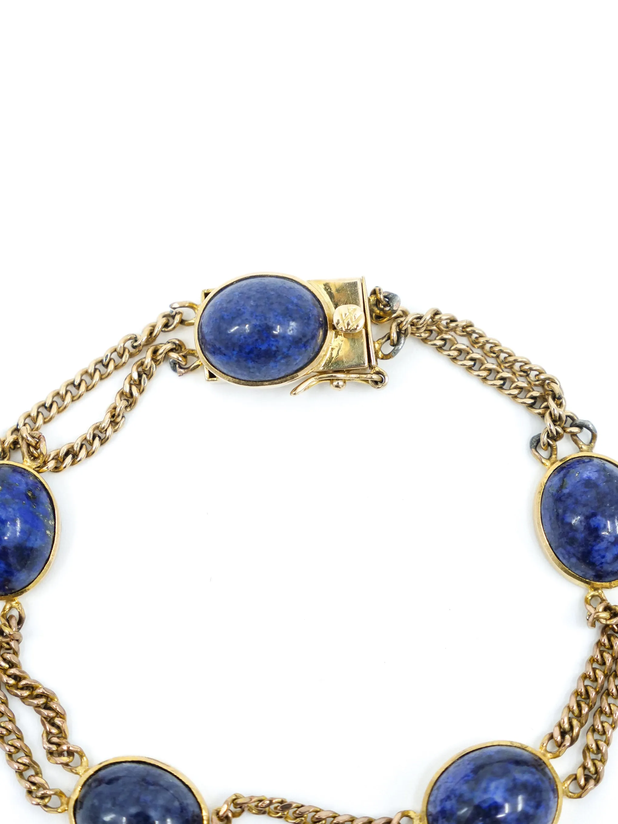 14k Lapis Cabochon Chain Bracelet