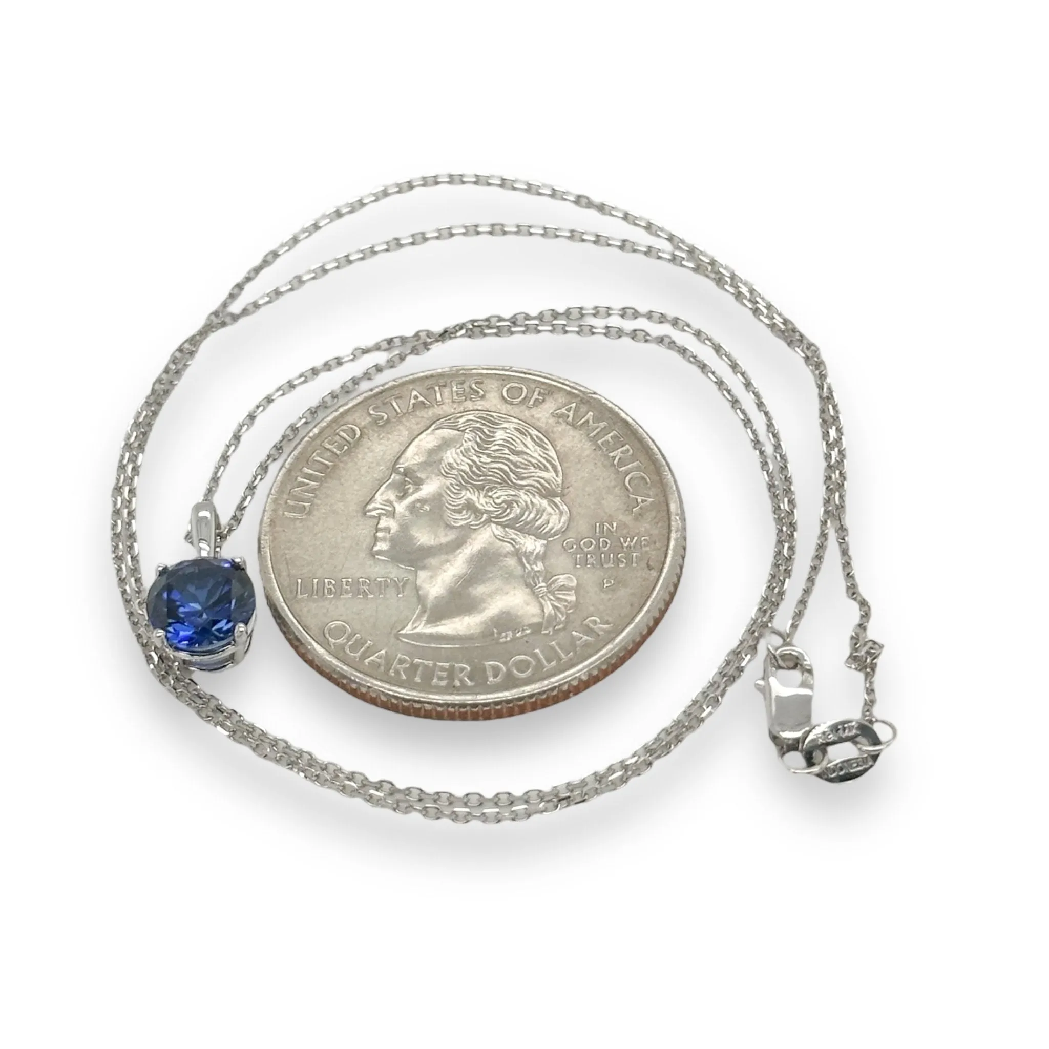 14K W Gold 0.89ct 6mm Lab-Created Sapphire Pendant