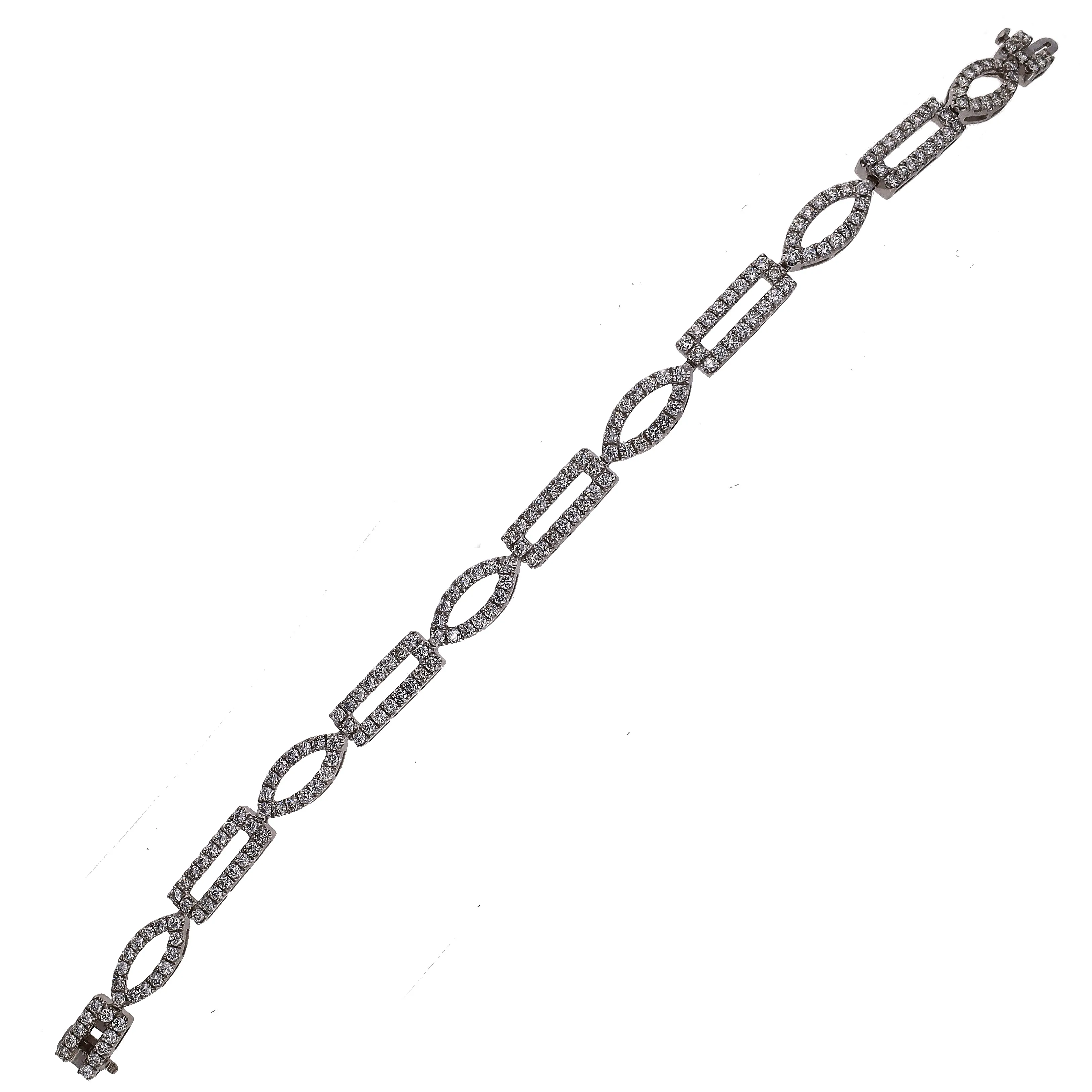 14K White Gold Bracelet with Diamond Geometric Shape Links