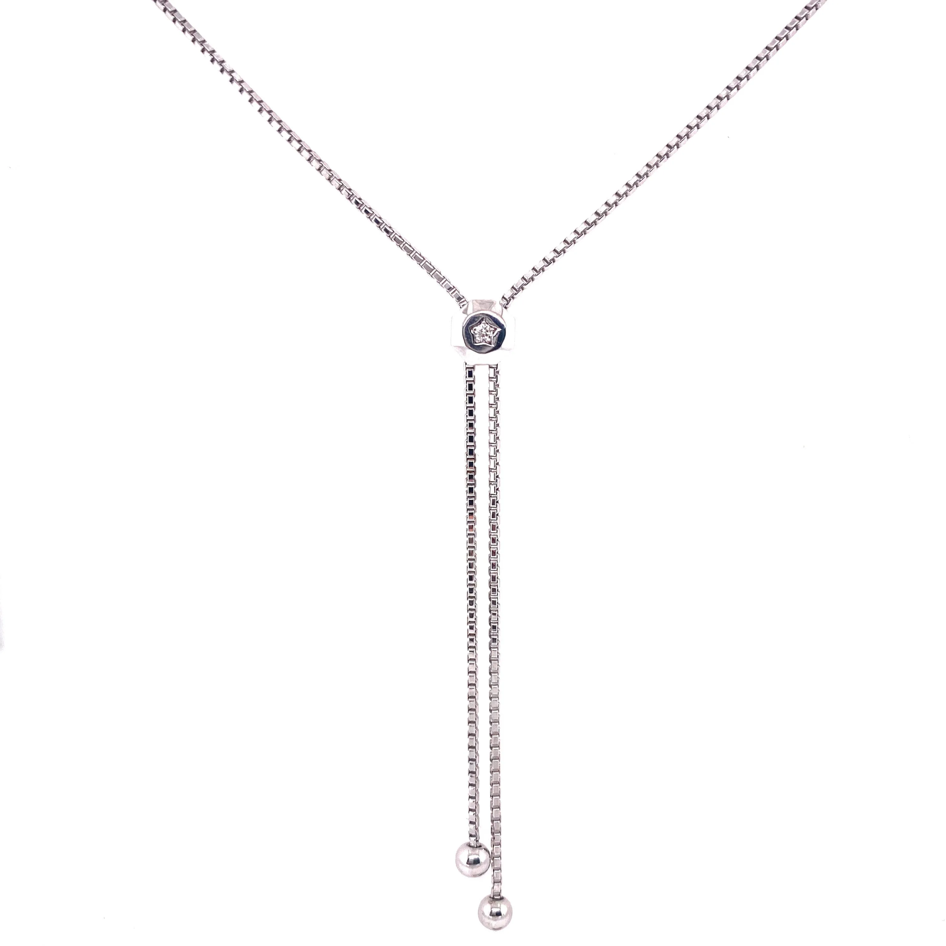 14K White Gold Diamond Bolo Necklace