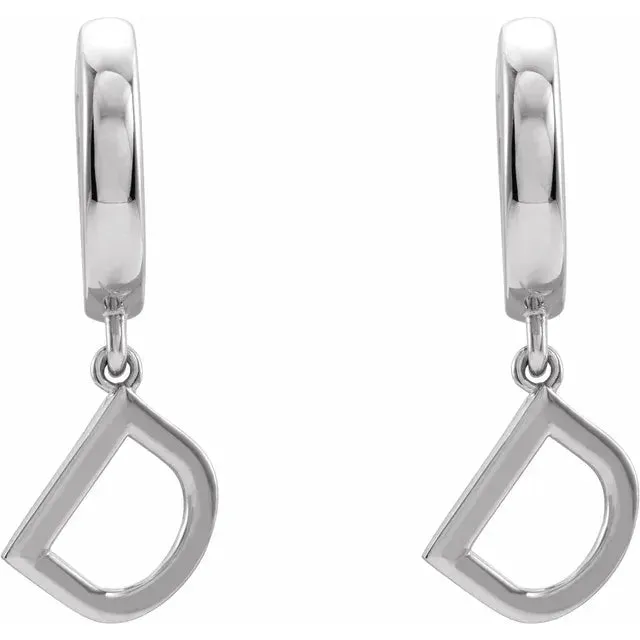14K White Gold Initial D Hinged Huggie Earring