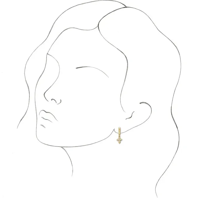 14K Yellow Gold 1/10 CTW Natural Diamond Cross Hoop Earrings