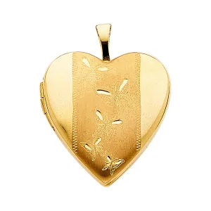14K Yellow Gold Butterfly  Heart Locket