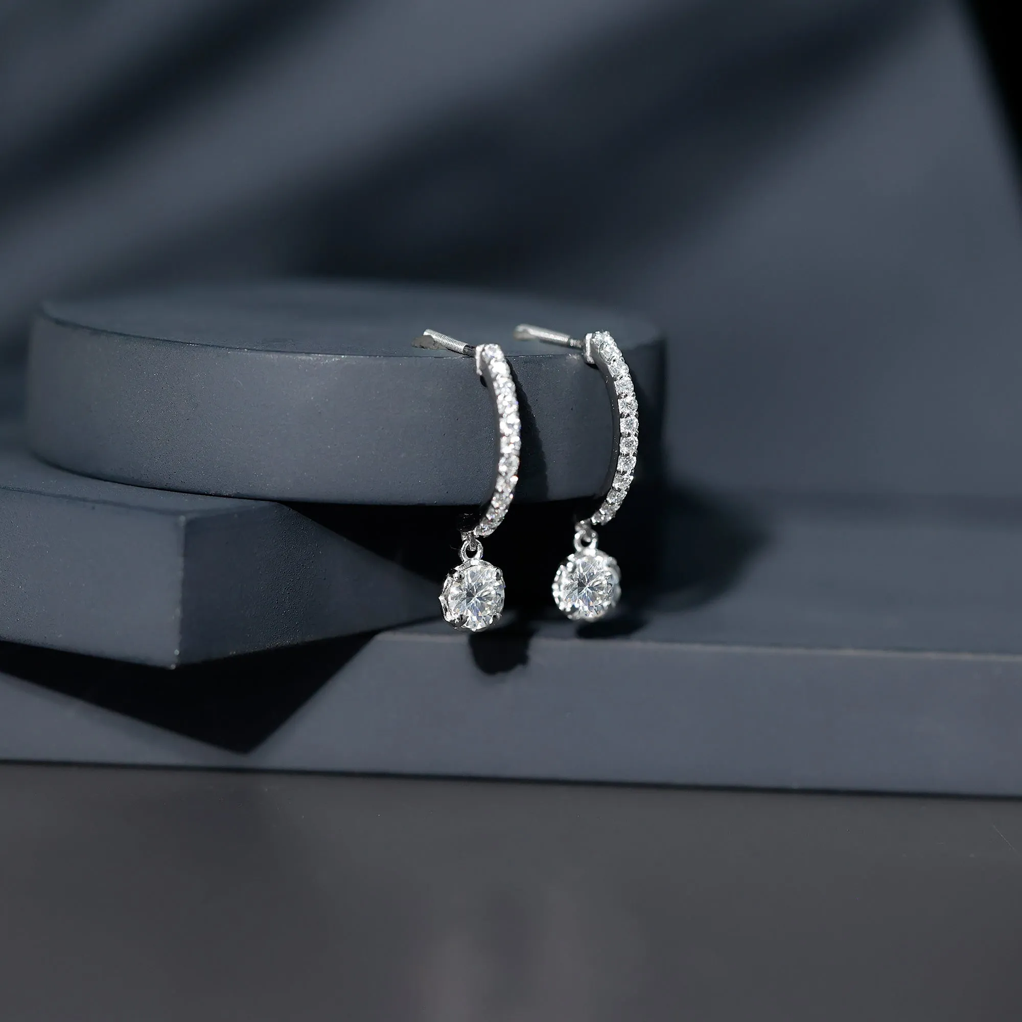 1.75 CT Moissanite and Gold Minimal Hoop Drop Earrings