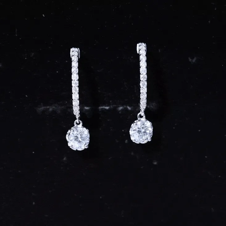 1.75 CT Moissanite and Gold Minimal Hoop Drop Earrings