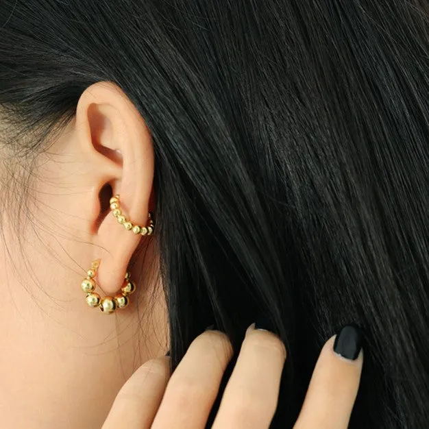 17mm Flowing Beaded Hoops Earrings