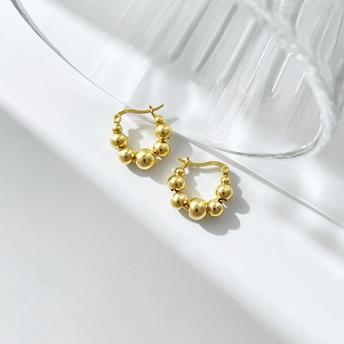 17mm Flowing Beaded Hoops Earrings