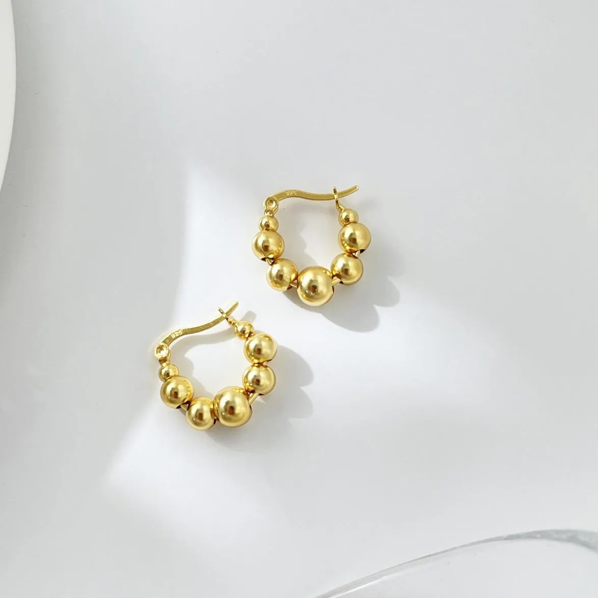 17mm Flowing Beaded Hoops Earrings