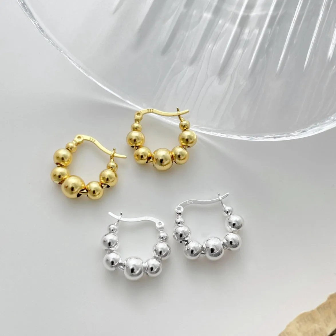 17mm Flowing Beaded Hoops Earrings