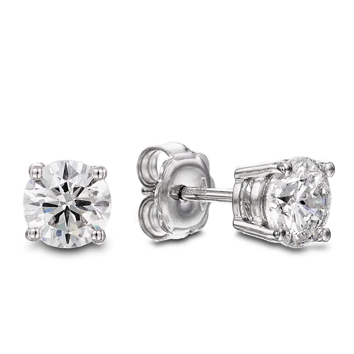 18ct White Gold Four Claw Round Brilliant Cut Diamond Stud Earrings