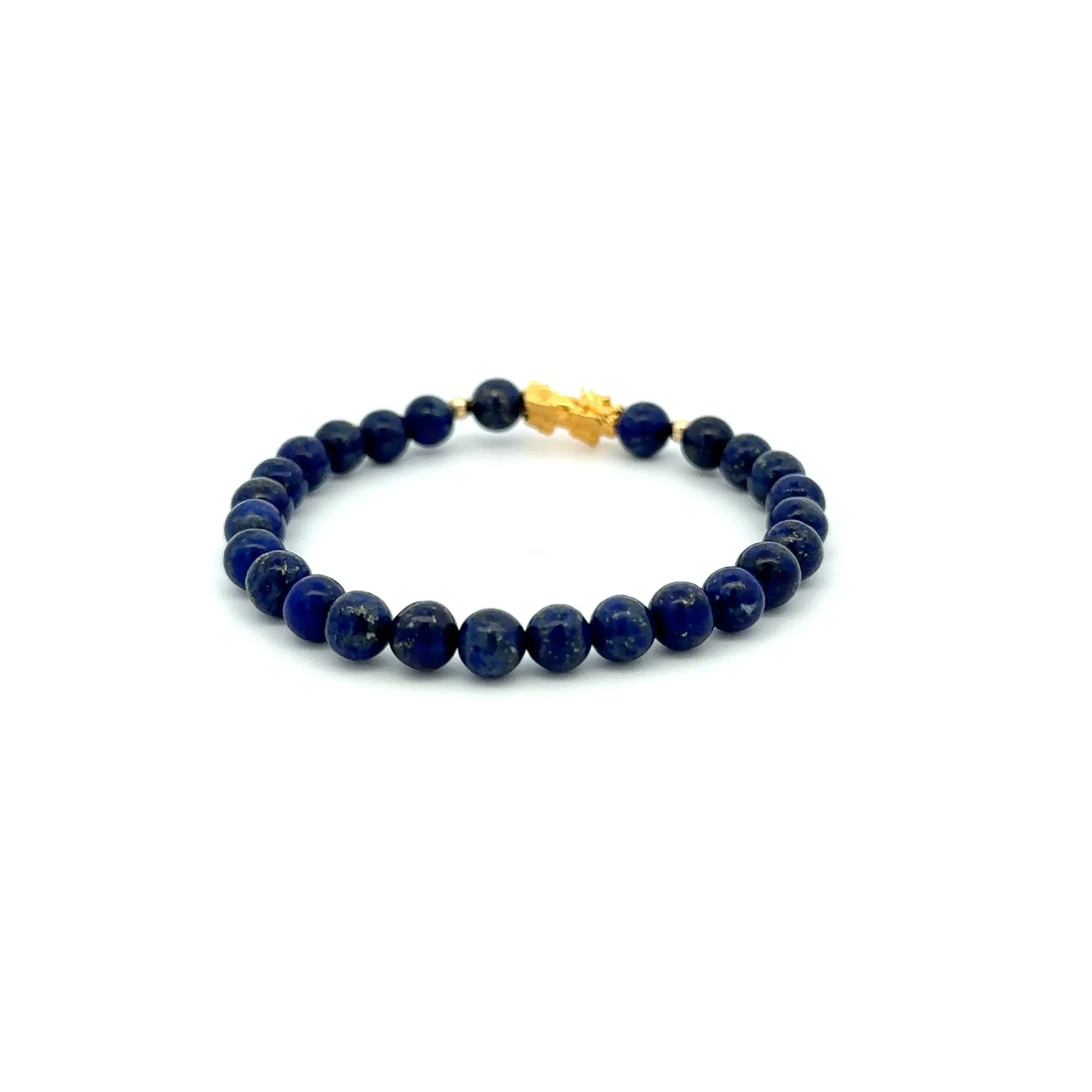 18K Gold Dragon Pixiu Piyao Lucky Bracelet Beads Gemstone Lapis Lazuli 6mm