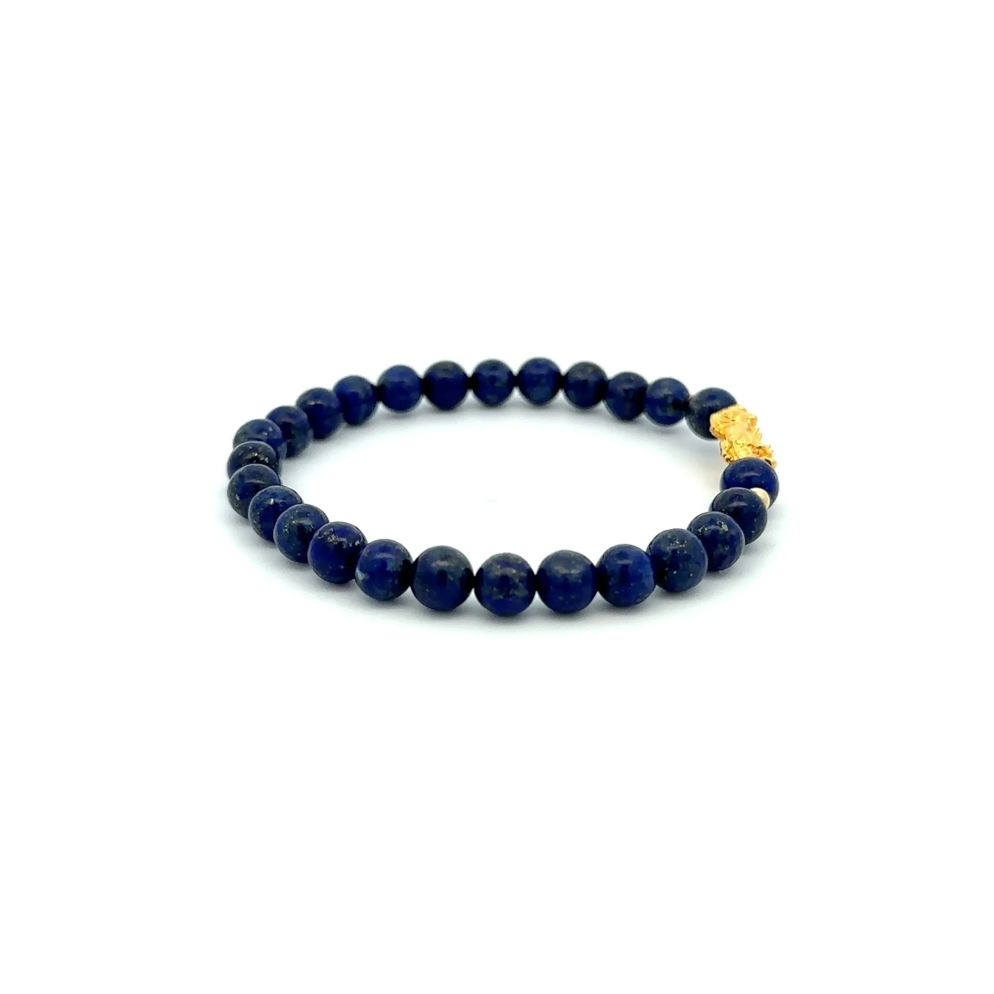 18K Gold Dragon Pixiu Piyao Lucky Bracelet Beads Gemstone Lapis Lazuli 6mm