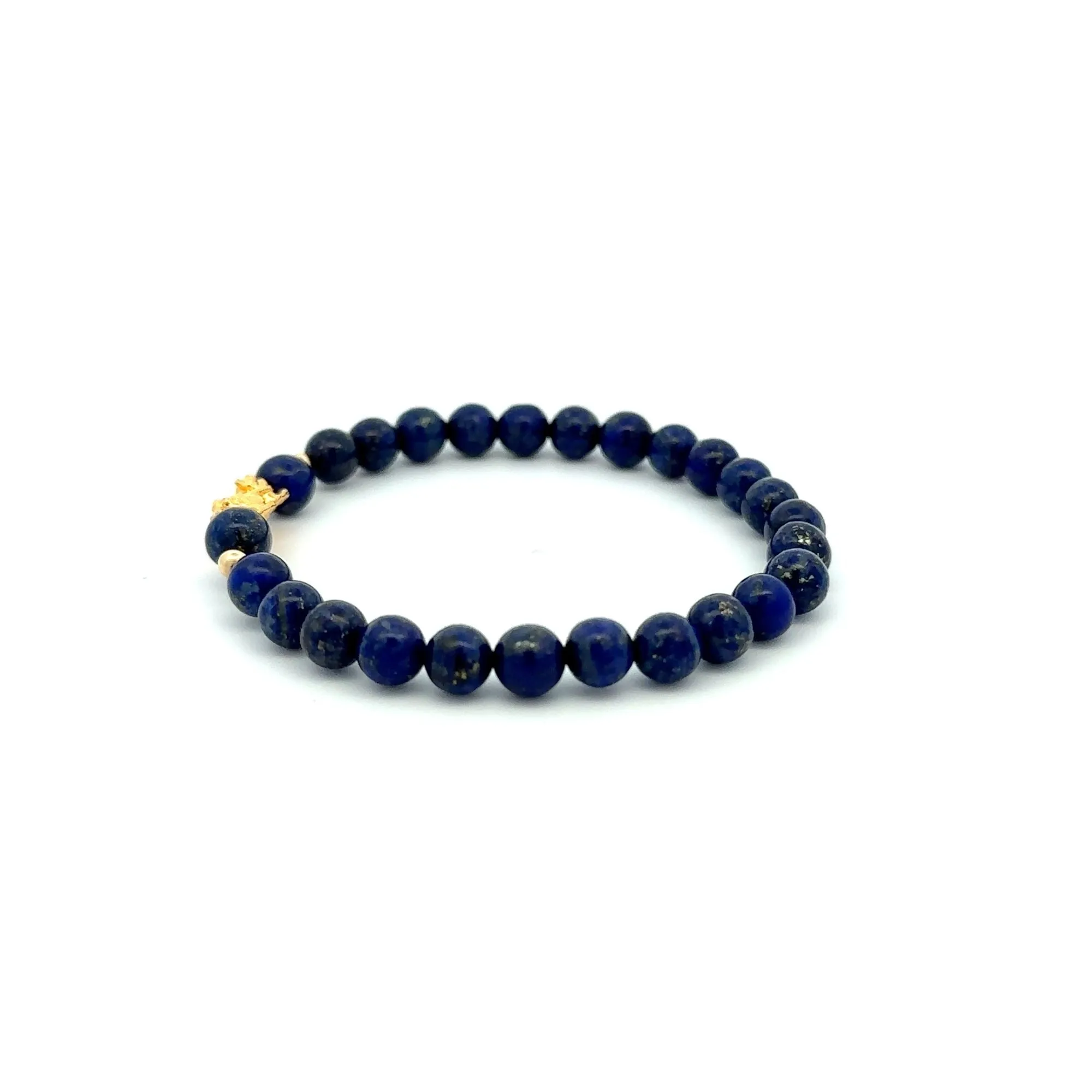18K Gold Dragon Pixiu Piyao Lucky Bracelet Beads Gemstone Lapis Lazuli 6mm