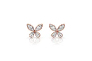18kt Rose Gold Diamond Butterfly Stud Earrings