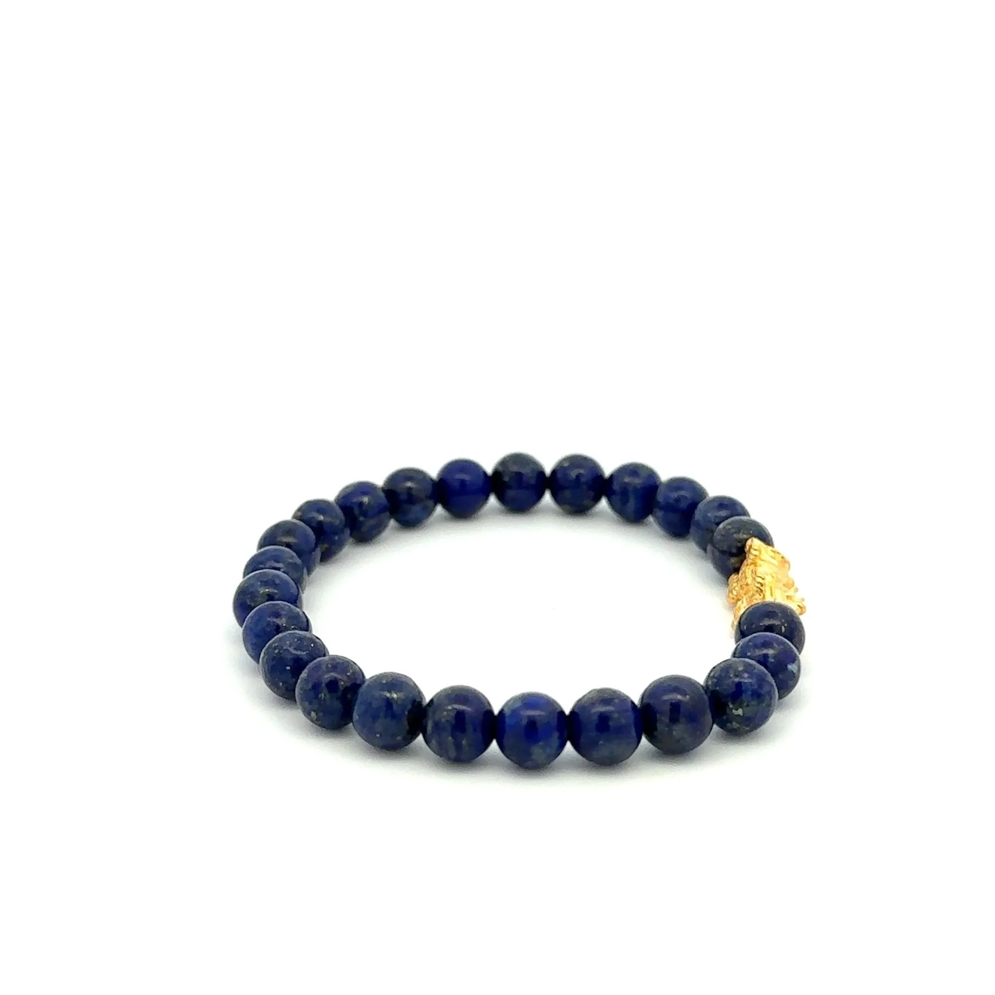 24K Gold Piyao Pixiu Lucky Charm Bracelet Gemstones Lapis Lazuli 6mm
