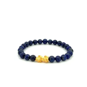 24K Gold Piyao Pixiu Lucky Charm Bracelet Gemstones Lapis Lazuli 6mm