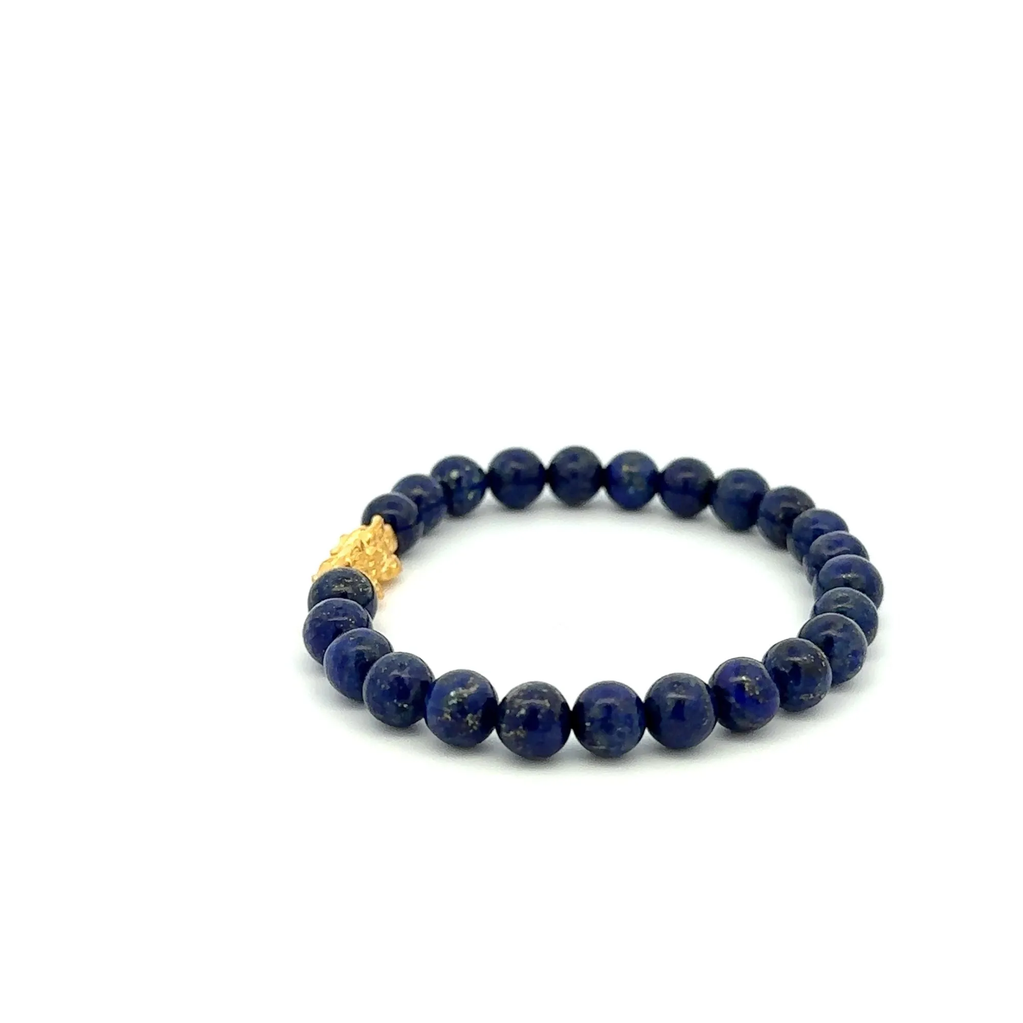 24K Gold Piyao Pixiu Lucky Charm Bracelet Gemstones Lapis Lazuli 6mm