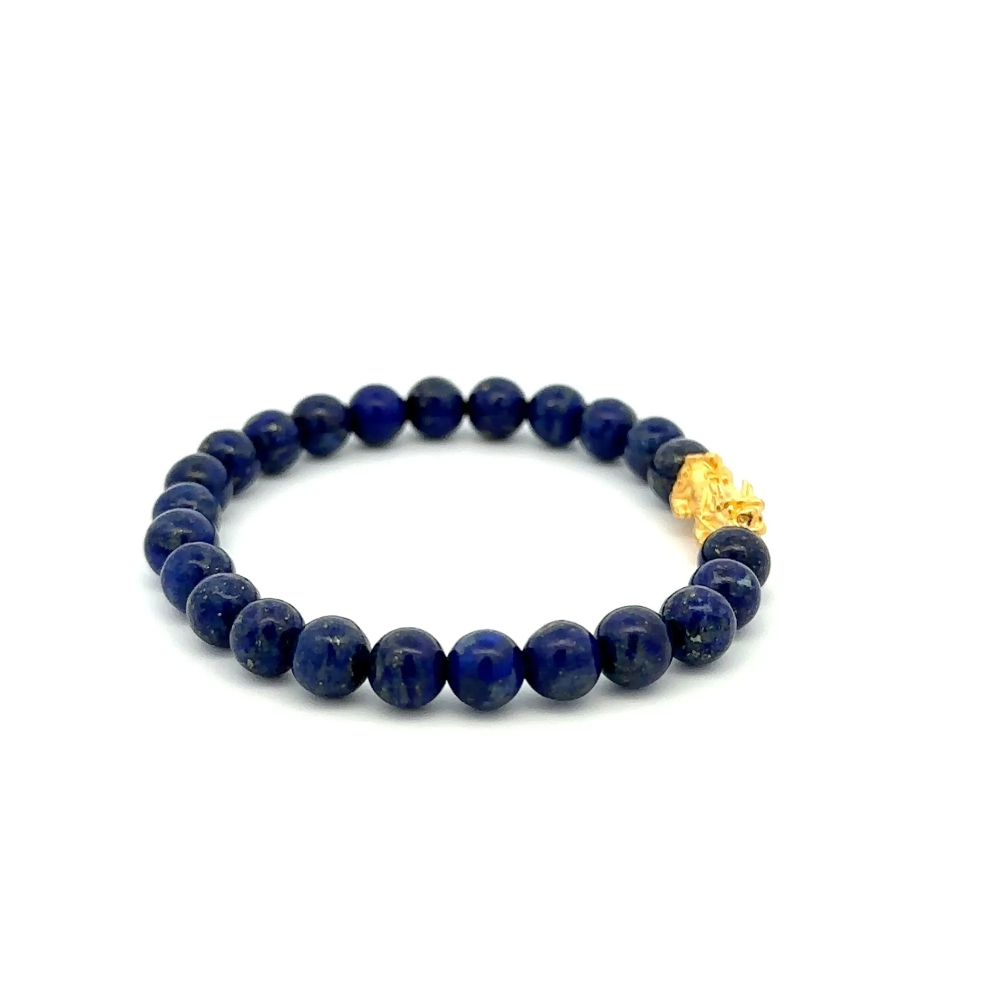 24K Gold Piyao Pixiu Lucky Charm Bracelet Gemstones Lapis Lazuli 6mm