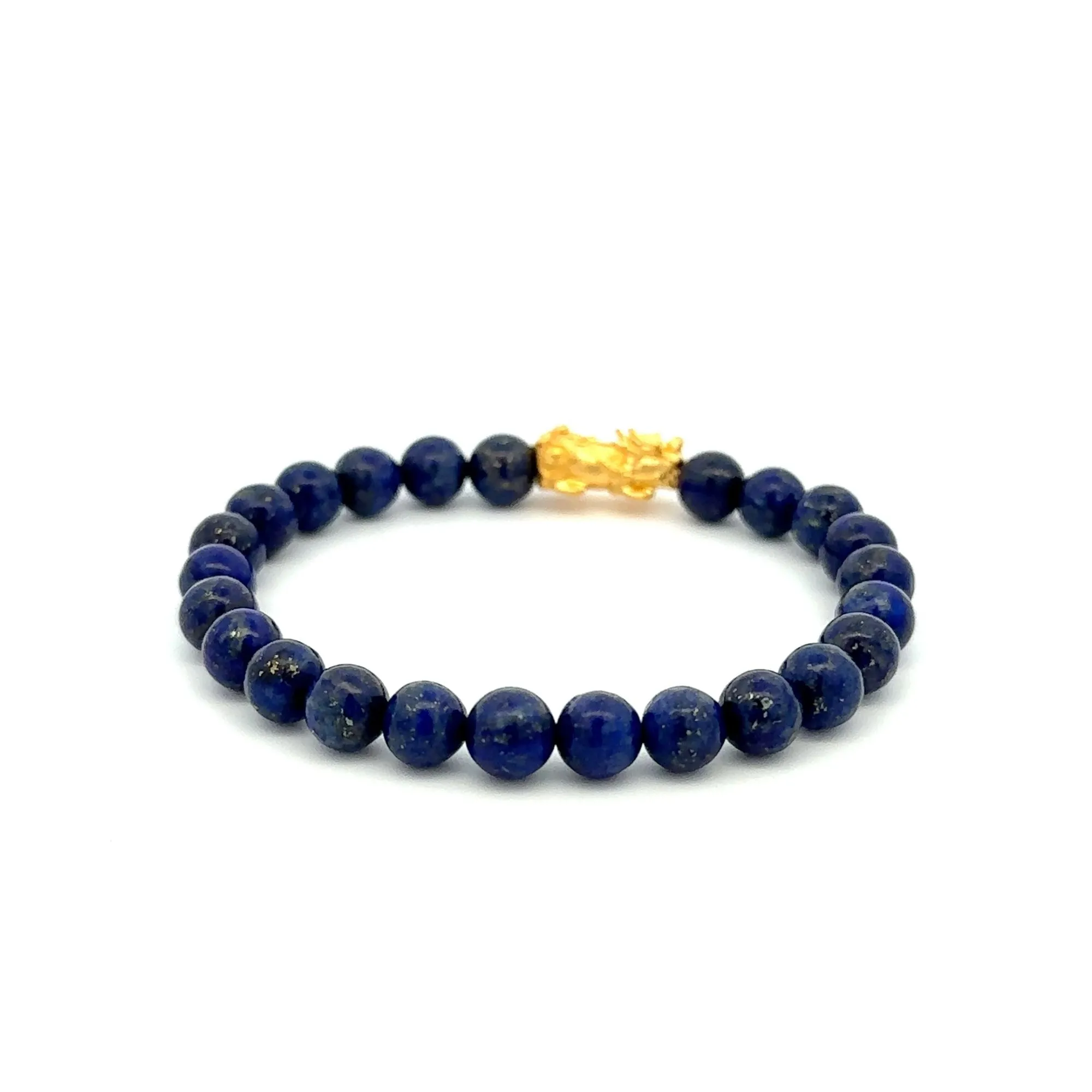 24K Gold Piyao Pixiu Lucky Charm Bracelet Gemstones Lapis Lazuli 6mm