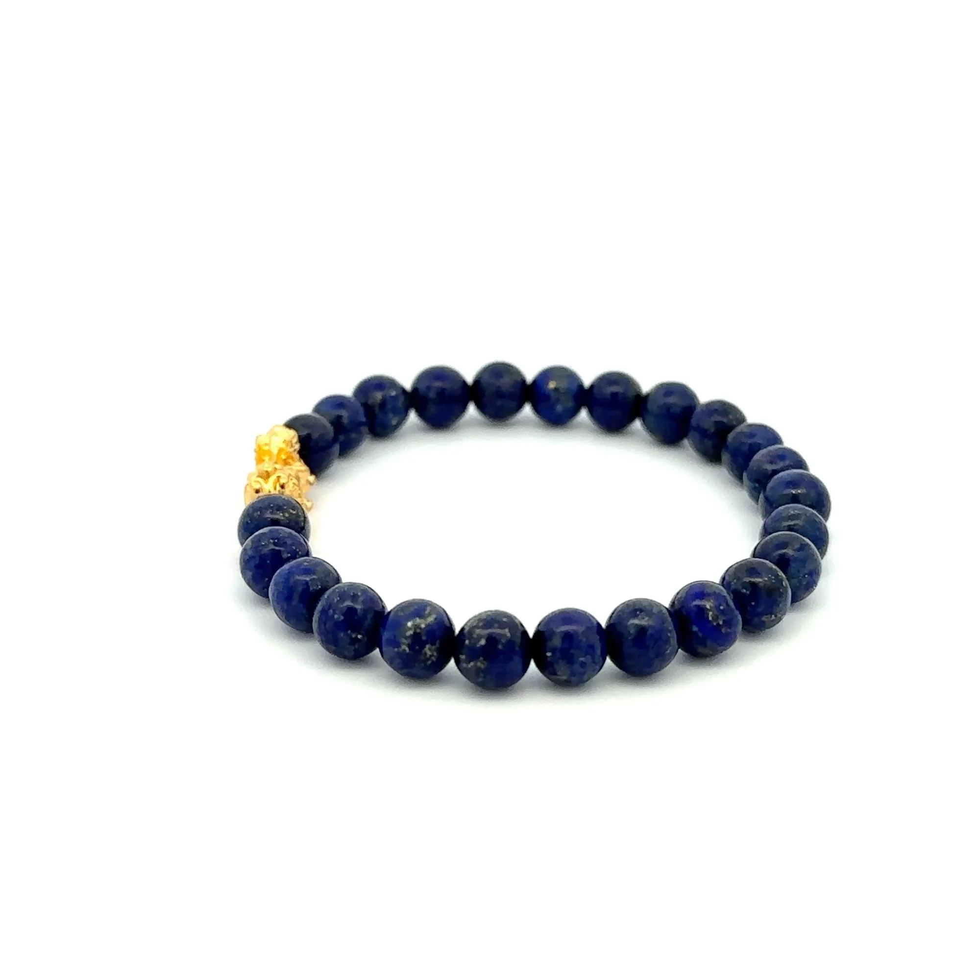 24K Gold Piyao Pixiu Lucky Charm Bracelet Gemstones Lapis Lazuli 6mm