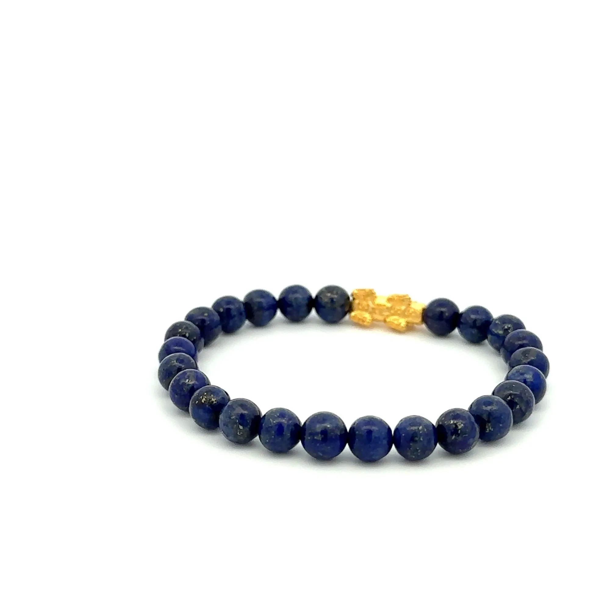 24K Gold Piyao Pixiu Lucky Charm Bracelet Gemstones Lapis Lazuli 6mm