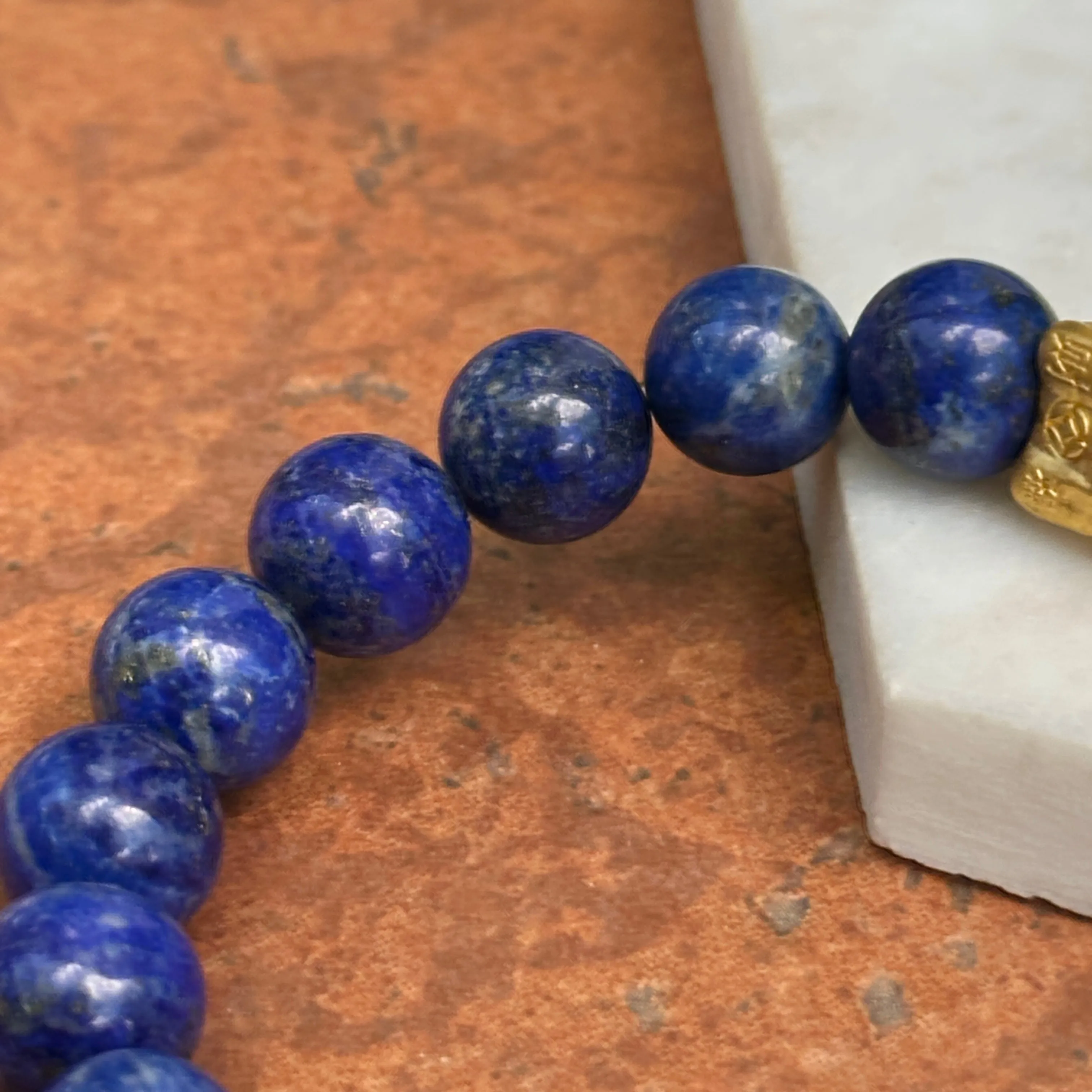24KT Yellow Gold Dragon   Blue Lapis Lazuli Beaded Ball Bangle Bracelet