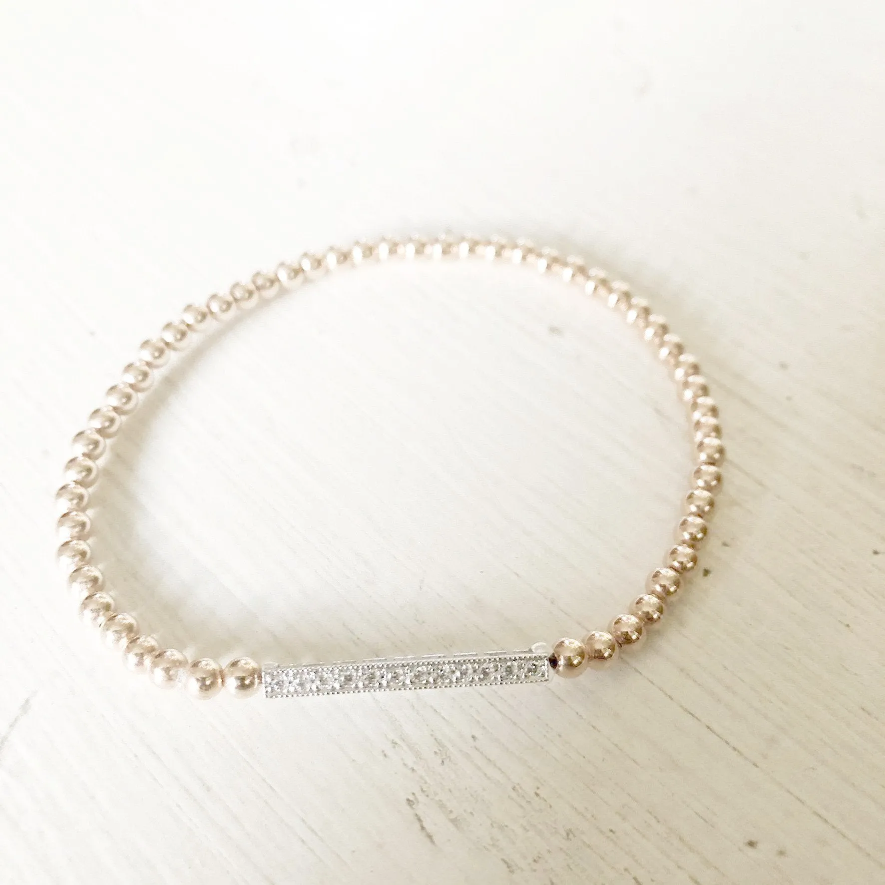3mm Bead Stretch Bracelet with Sterling Silver/Cubic Zirconia Bar