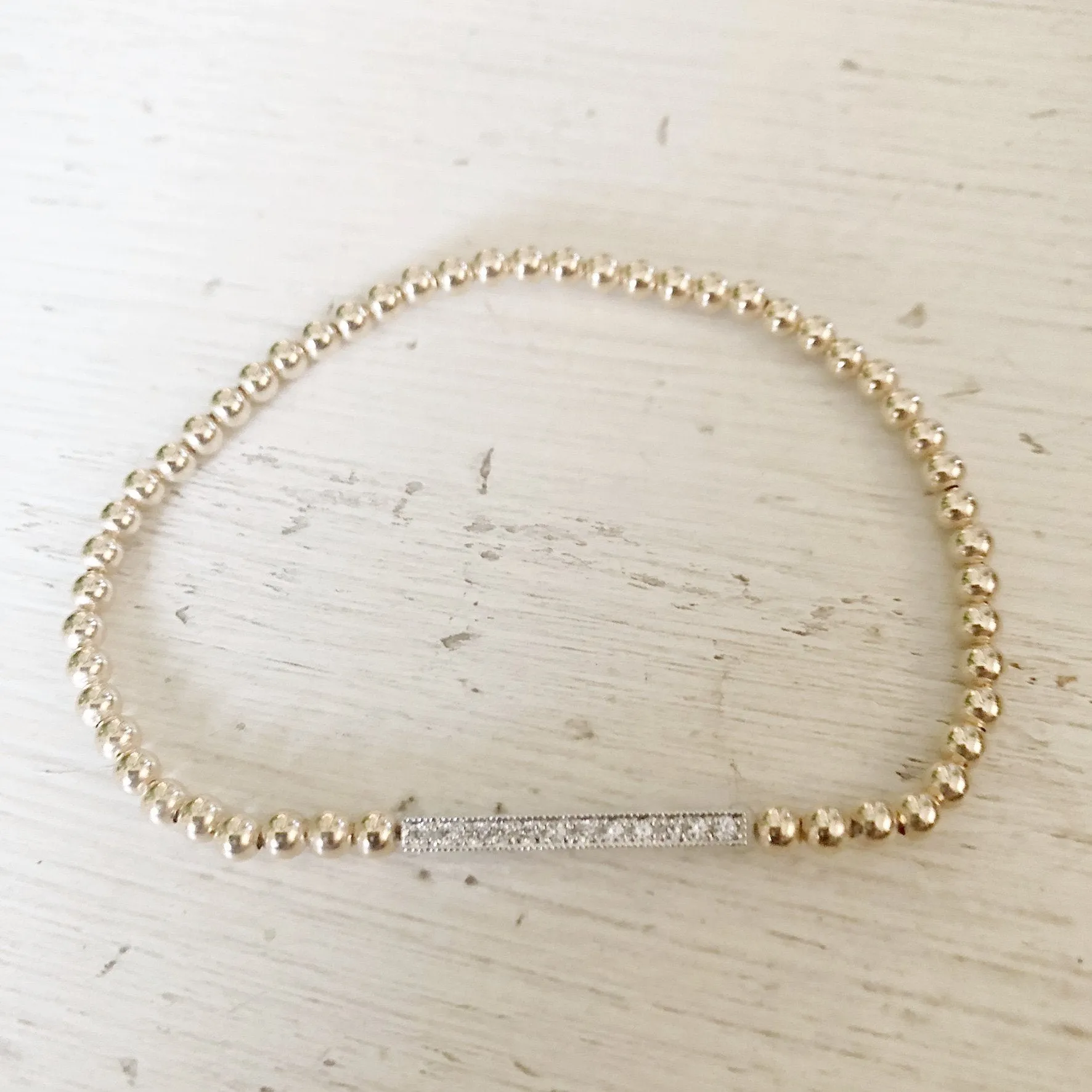 3mm Bead Stretch Bracelet with Sterling Silver/Cubic Zirconia Bar
