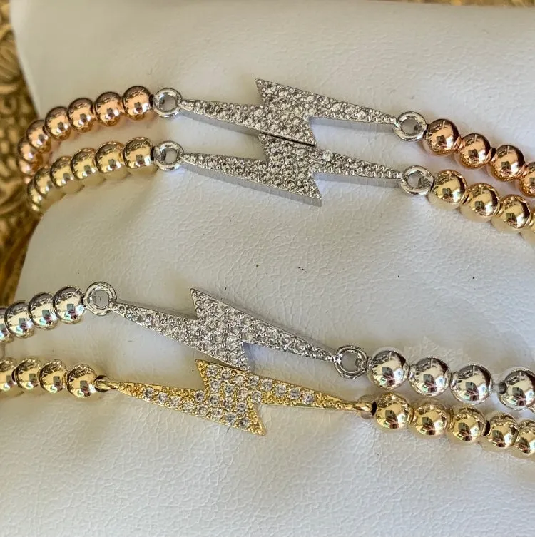 4mm Bead Stretch Bracelet with Cubic Zirconia Lightning Bolt Connector