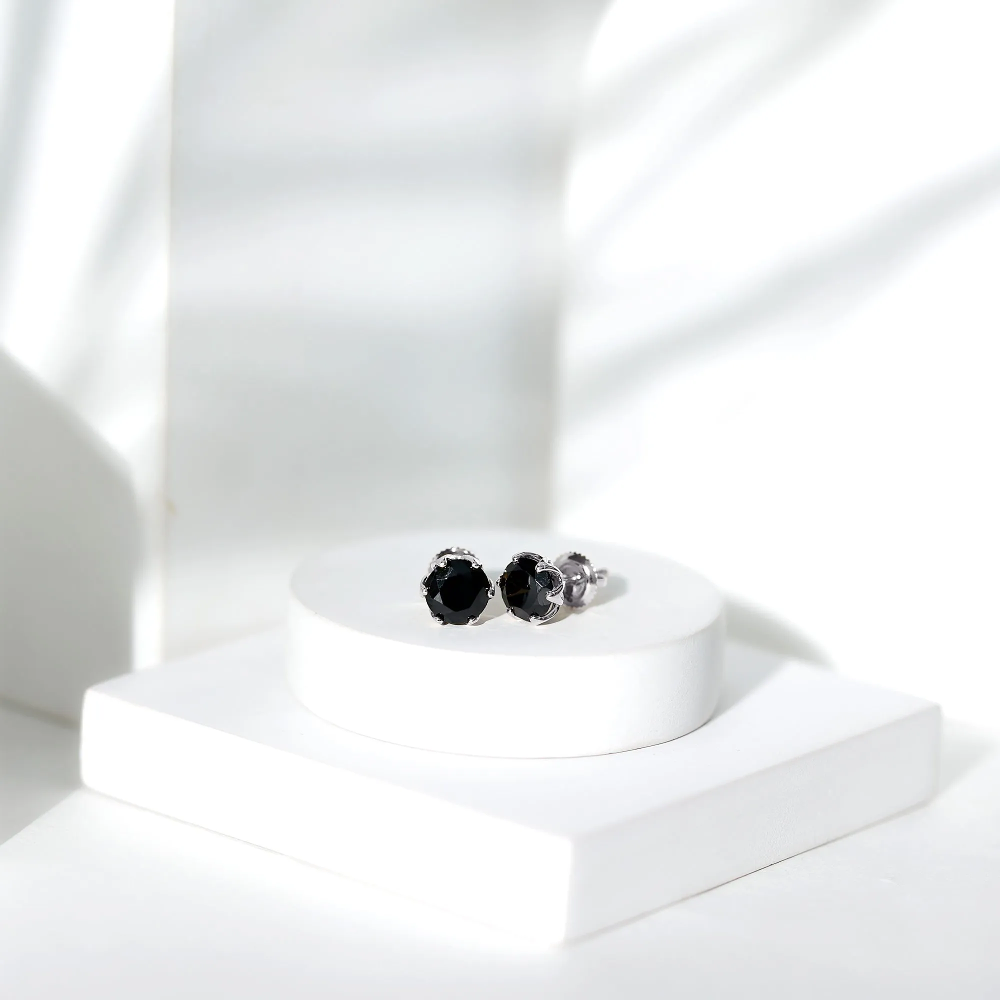 6 MM Round Cut Black Onyx Solitaire Stud Earrings