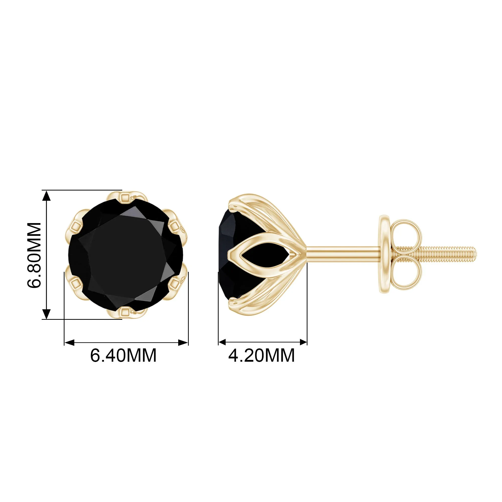6 MM Round Cut Black Onyx Solitaire Stud Earrings