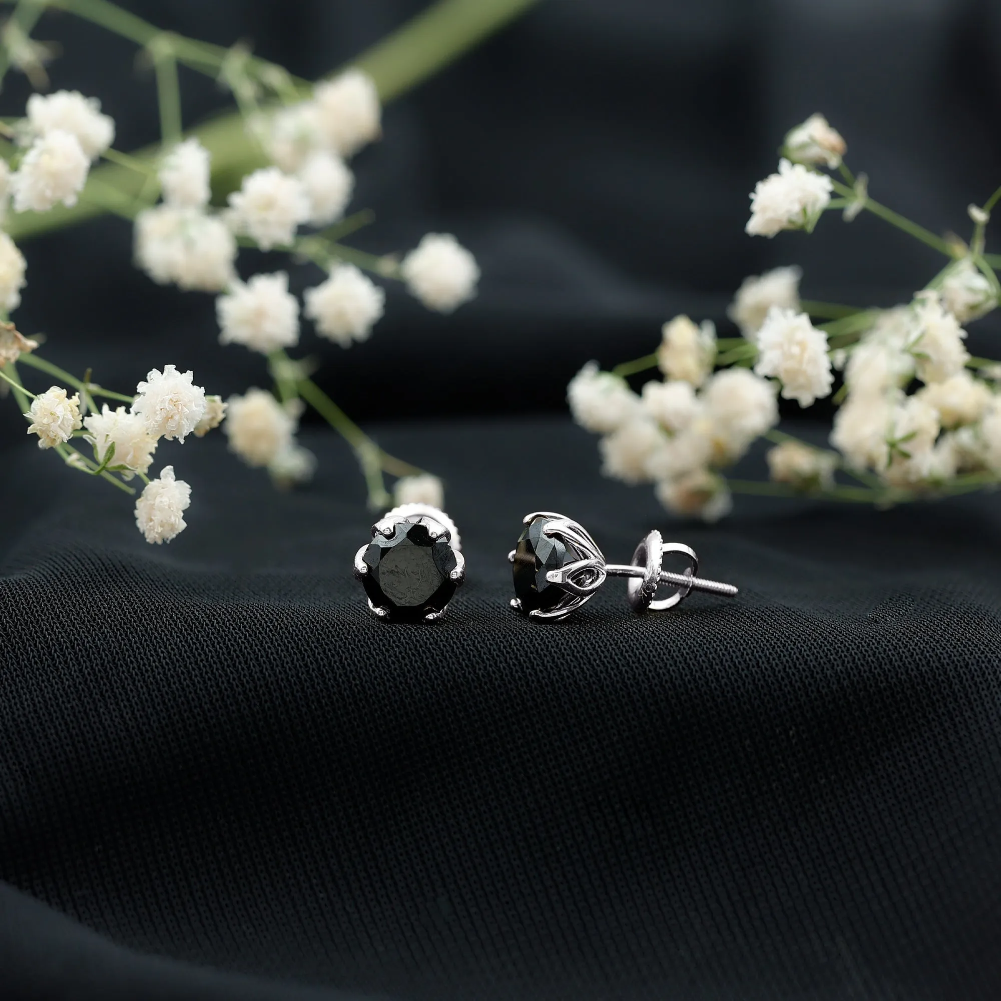 6 MM Round Cut Black Onyx Solitaire Stud Earrings