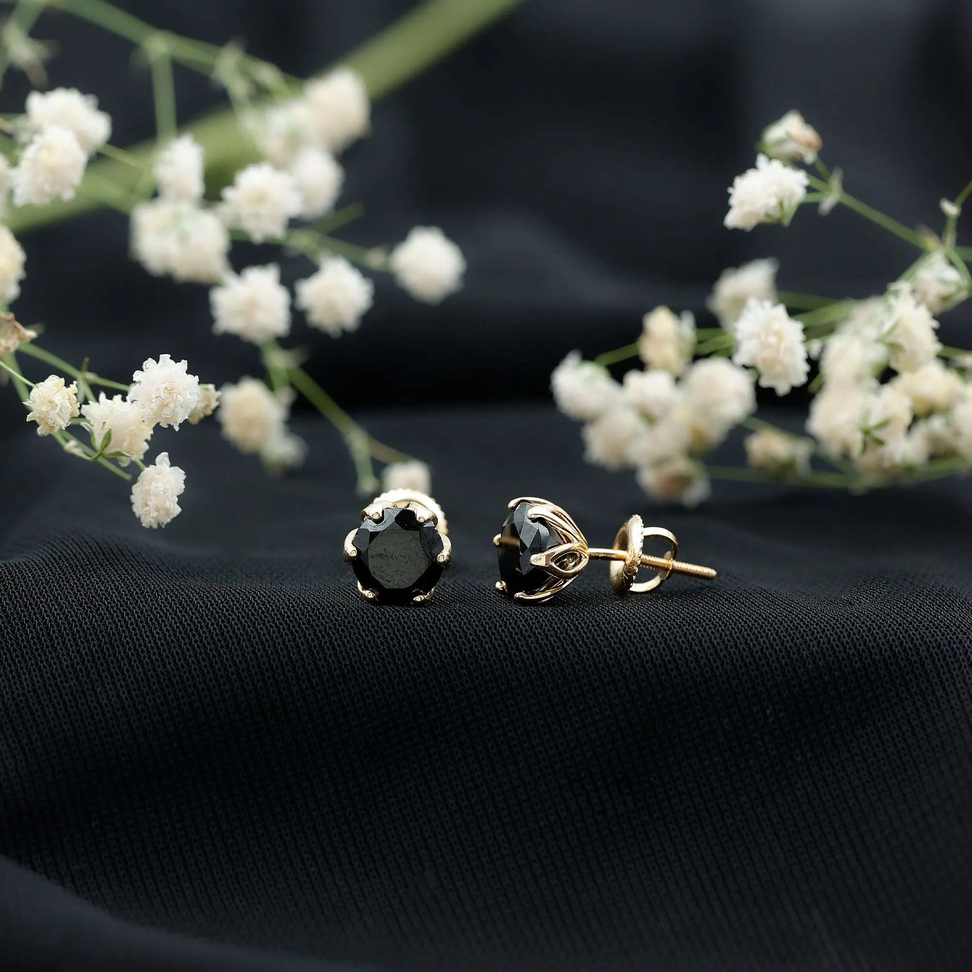 6 MM Round Cut Black Onyx Solitaire Stud Earrings